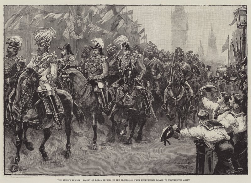 El Jubileo de la Reina, Escolta de Príncipes Reales en la Procesión desde el Palacio de Buckingham hasta la Abadía de Westminster de William Heysham Overend