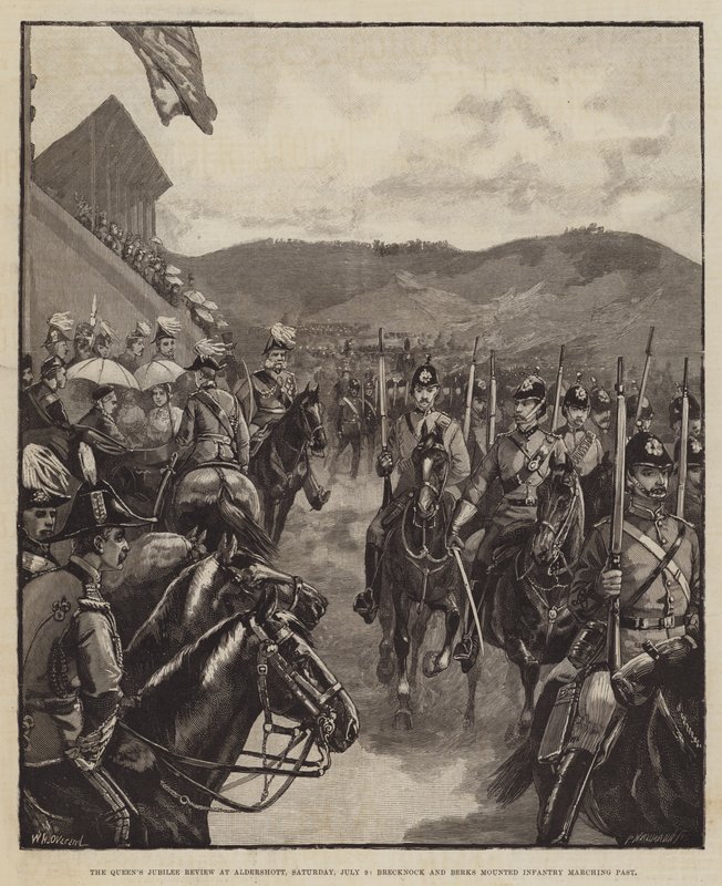 Revisión del Jubileo de la Reina en Aldershott, sábado 9 de julio, Infantería Montada de Brecknock y Berks desfilando de William Heysham Overend