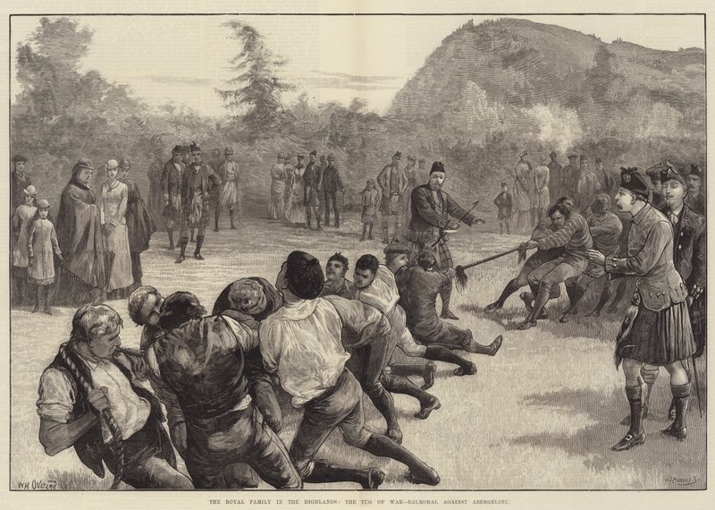 La familia real en las Tierras Altas, el tira y afloja - Balmoral contra Abergeldie de William Heysham Overend