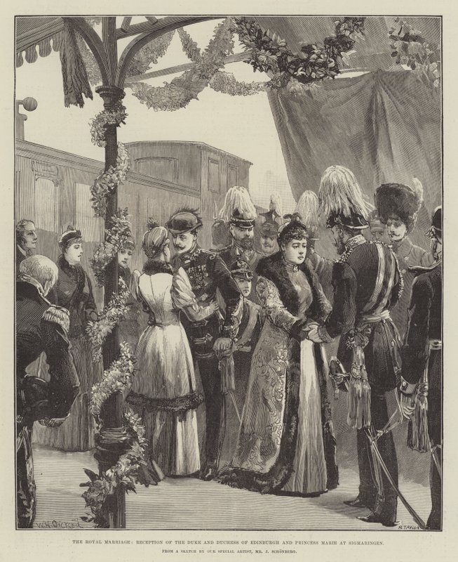 El matrimonio real, recepción del Duque y la Duquesa de Edimburgo y la Princesa María en Sigmaringen de William Heysham Overend