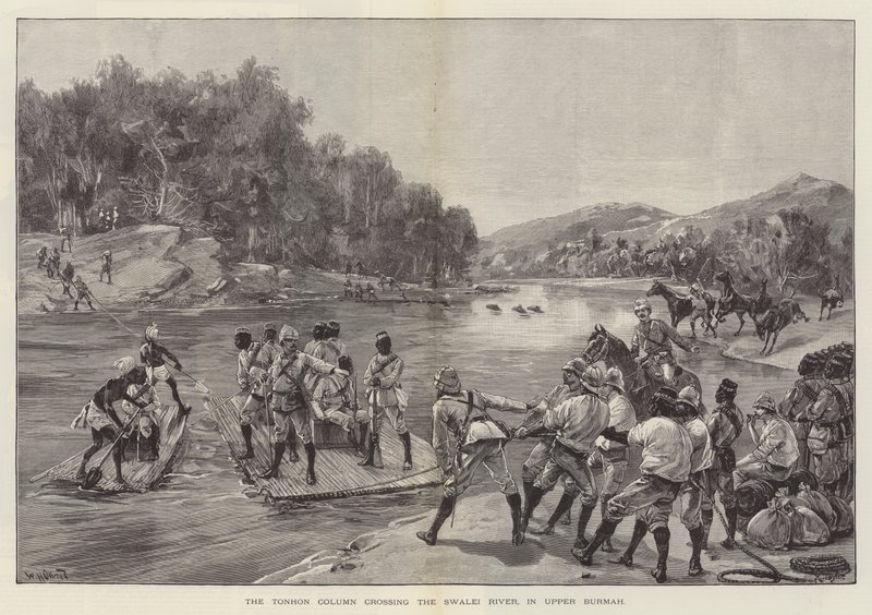 La Columna Tonhon cruzando el Río Swalei, en la Alta Birmania de William Heysham Overend