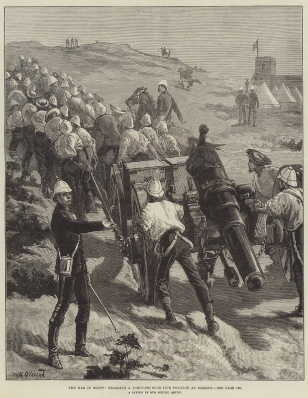 La guerra en Egipto, arrastrando un cañón de cuarenta libras a posición en Ramleh de William Heysham Overend