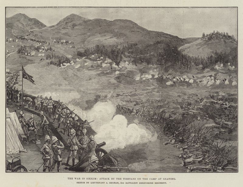 La guerra en Sikkim, ataque de los tibetanos al campamento en Gnatong de William Heysham Overend