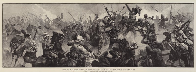 La guerra en Sudán, batalla de Tamasi, valiente recaptura de los cañones de William Heysham Overend
