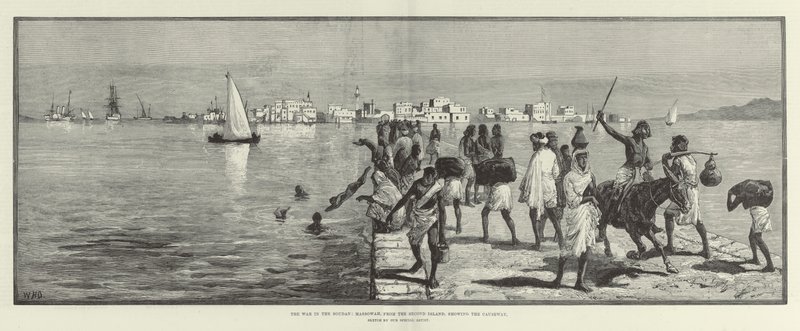La Guerra en Sudán, Massowah, desde la Segunda Isla, mostrando el Camino de William Heysham Overend