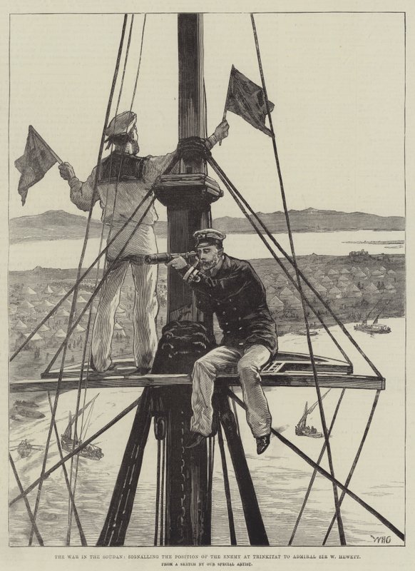 La Guerra en Sudán, señalando la Posición del Enemigo en Trinkitat al Almirante Sir W Hewett de William Heysham Overend