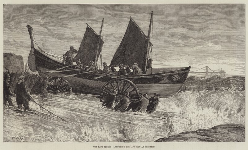 Las últimas tormentas, lanzando el bote salvavidas en Brighton de William Heysham Overend