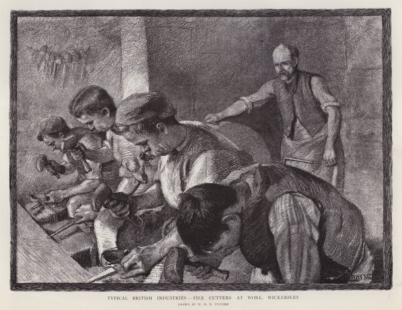 Cortadores de archivos en el trabajo, Wickersley, South Yorkshire de William Holt Yates (after) Titcomb