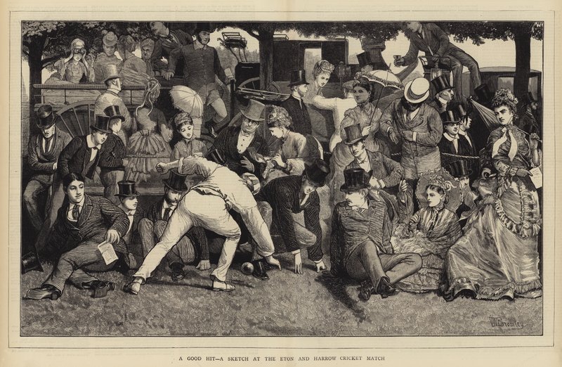 Un buen golpe, un boceto en el partido de cricket de Eton y Harrow de William III Bromley