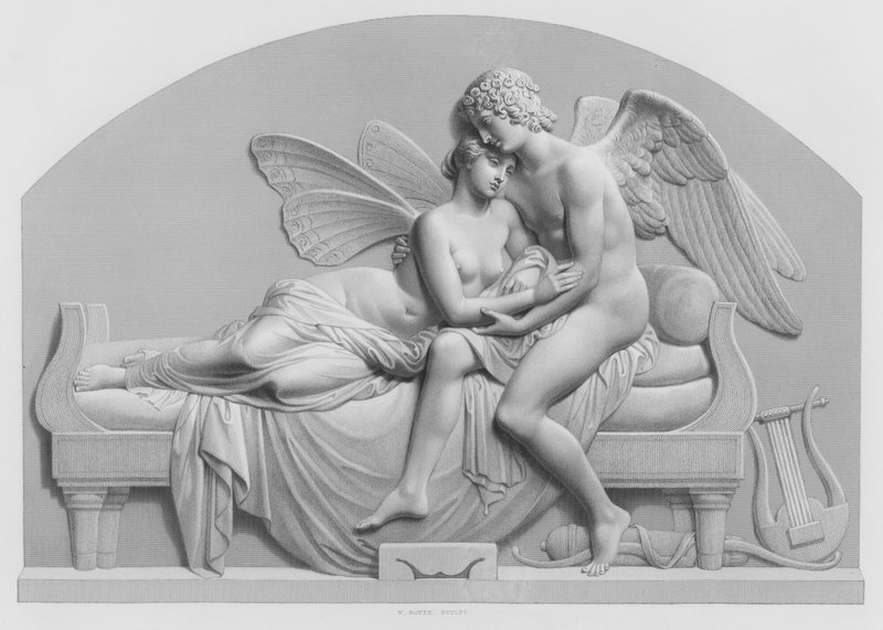 Cupido y Psique, de la estatua de J Gibson, RA en la Colección de la Reina (grabado) de William John Roffe