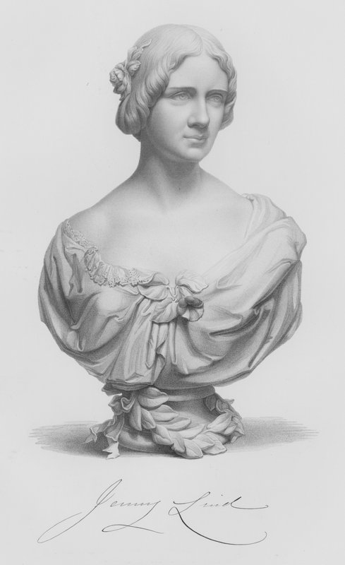 Jenny Lind, del busto de J Durham, grabado por W Roffe a partir de un dibujo de F Roffe de William John Roffe