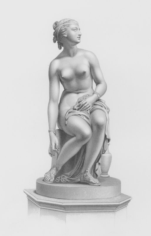 Preparándose para el Baño, grabado por W Roffe de la estatua de J Gibson, RA en posesión del Conde de Yarborough de William John Roffe