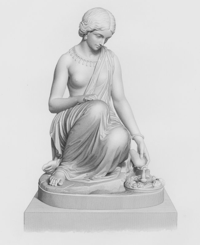 La lámpara del Ganges, grabado por W Roffe de la estatua de H Timbrell de William John Roffe