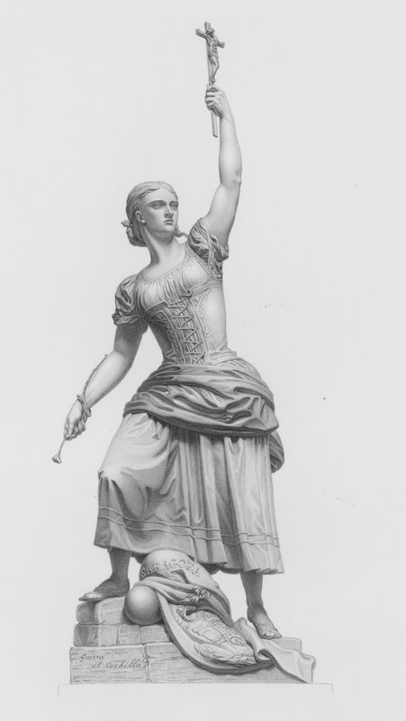 La Doncella de Zaragoza, grabado por W Roffe de la estatua de J Bell de William John Roffe