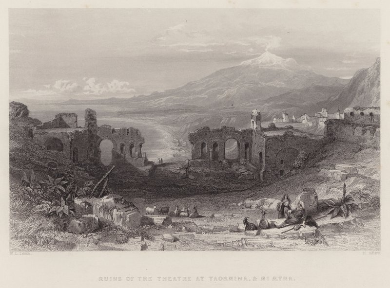 Ruinas del teatro en Taormina y el monte Etna de William Leighton Leitch