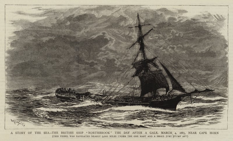Una historia del mar, el barco británico Northbrook el día después de una tormenta, 4 de marzo de 1885, cerca del Cabo de Hornos de William Lionel Wyllie