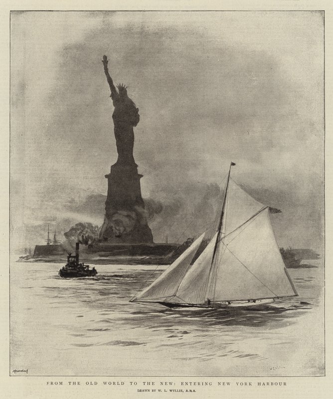 Del Viejo Mundo al Nuevo, entrando al Puerto de Nueva York de William Lionel Wyllie