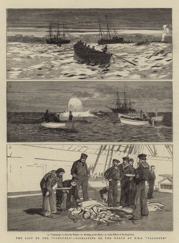 El último de la vanguardia, desmástil del naufragio por HMS Valorous de William Lionel Wyllie