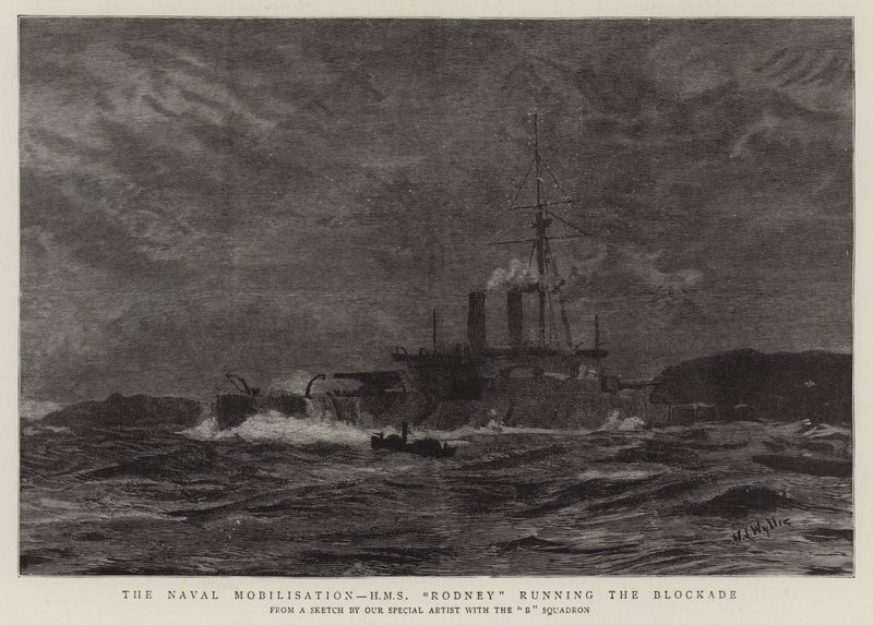 La movilización naval, H M S Rodney rompiendo el bloqueo de William Lionel Wyllie