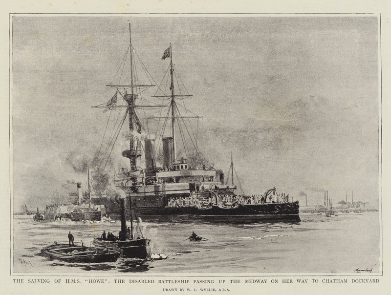 El Rescate del HMS Howe, el Acorazado Discapacitado Pasando por el Medway en su Camino al Astillero de Chatham de William Lionel Wyllie