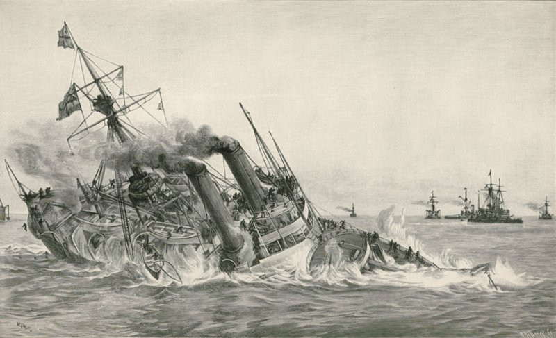 El hundimiento del H.M.S. Victoria tras la colisión con el H.M.S. Camperdown de William Lionel Wyllie