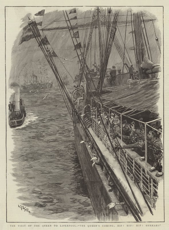 La visita de la Reina a Liverpool, ¡La llegada de la Reina, Hip! ¡Hip! ¡Hurra! de William Lionel Wyllie