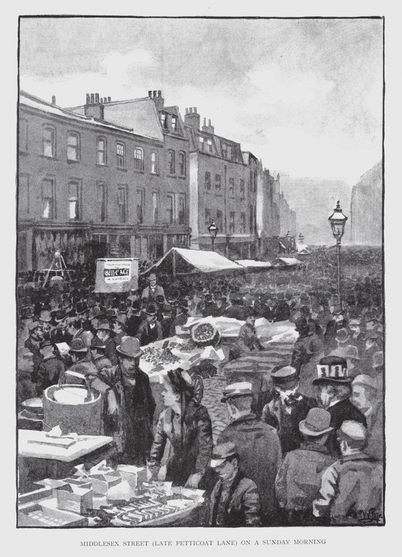 Calle Middlesex, antes Petticoat Lane, en una Mañana de Domingo de William Luker