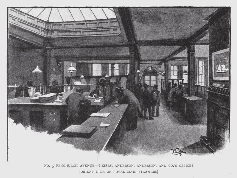 No 5 Fenchurch Avenue, Oficinas de Messrs Anderson, Anderson y Co, Línea Orient de Vapores de Correo Real de William Luker