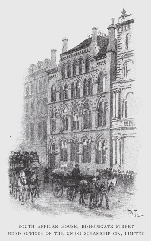 Casa Sudafricana, Bishopsgate Street, Oficinas Centrales de la Union Steamship Co, Limited de William Luker