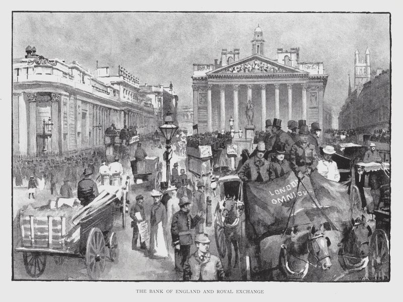 El Banco de Inglaterra y Royal Exchange de William Luker