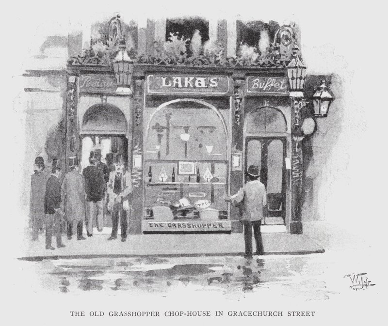La Antigua Casa de Comidas Grasshopper en Gracechurch Street de William Luker