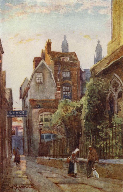 Casas antiguas cerca de la iglesia de St Edwards y St Edwards Passage de William Matthison