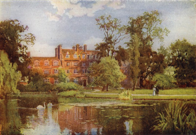 El lago y los nuevos edificios, Emmanuel College de William Matthison