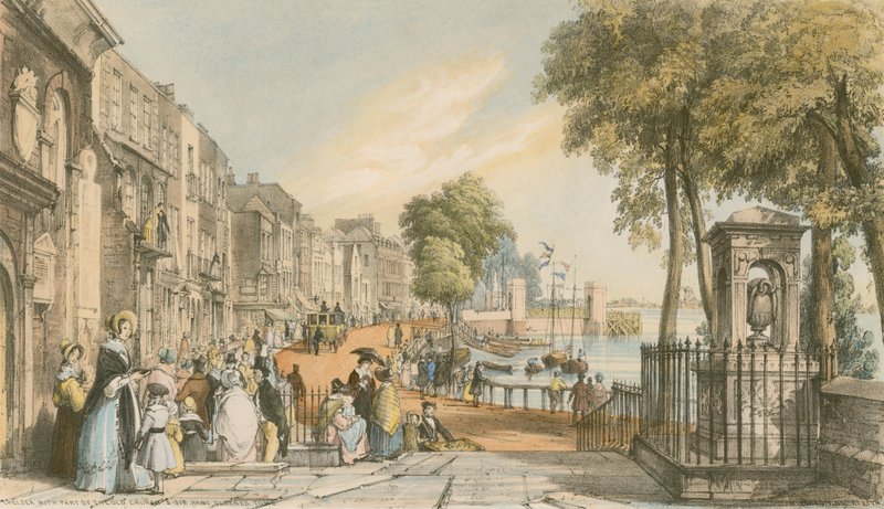 Chelsea con parte de la iglesia antigua y la tumba de Sir Hans Sloane de William Parrott