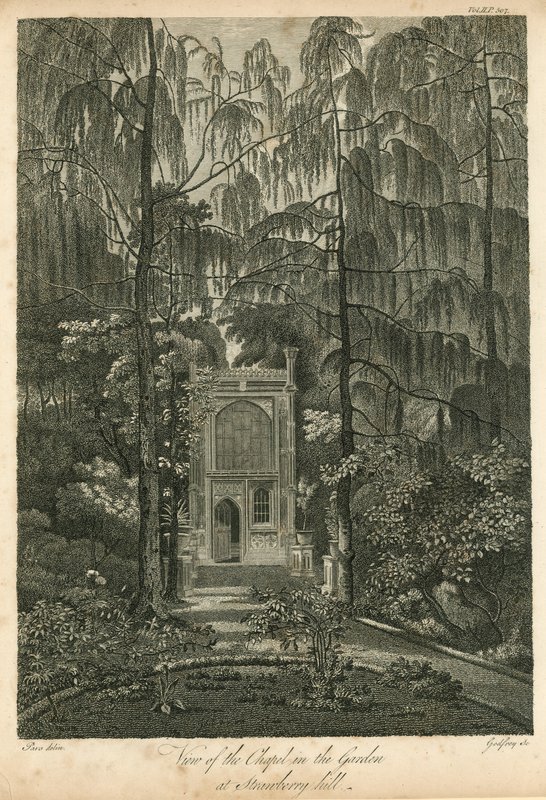 Vista de la capilla en el jardín de Strawberry Hill, Twickenham, Londres de William Pars