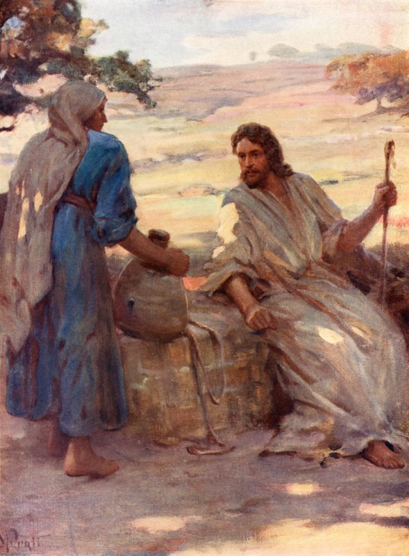 La mujer en el pozo de Samaria, Juan iv, 6, 7 (litografía en color) de William Pratt