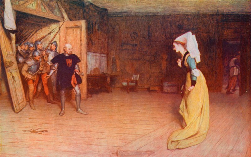 Shakespeare: Talbot y la condesa de Auvernia, Rey Enrique VI, Parte I, Acto II, Escena 3 (litografia en color) de William Quiller (after) Orchardson