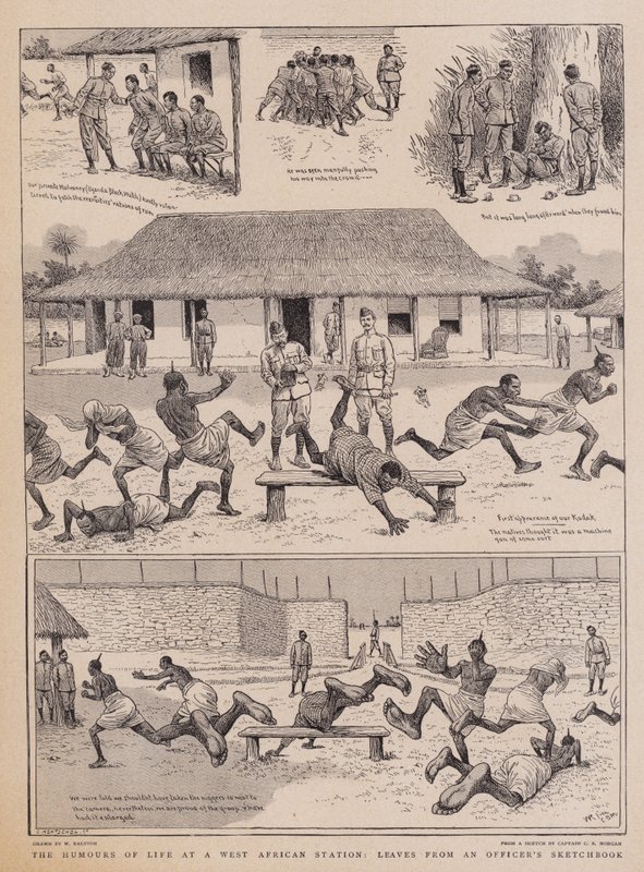 Los humores de la vida en una estación de África Occidental, hojas del cuaderno de bocetos de un oficial de William Ralston