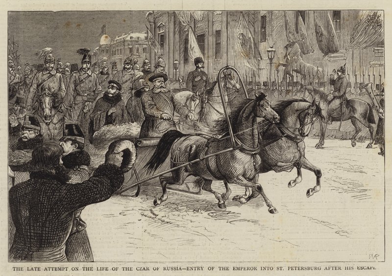 El último intento contra la vida del zar de Rusia, entrada del emperador en San Petersburgo después de su escape de William Ralston