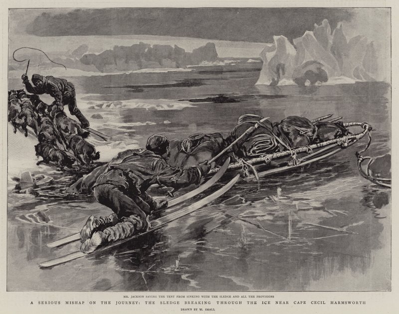 Un serio percance en el viaje, el trineo rompiéndose a través del hielo cerca del Cabo Cecil Harmsworth de William Small