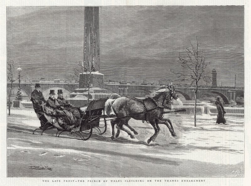 Helada tardía - el Príncipe de Gales en trineo en el Embankment del Támesis de William Small