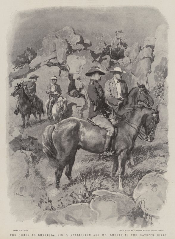 El levantamiento en Rodesia, Sir F Carrington y el Sr. Rhodes en las colinas de Matoppo de William Small