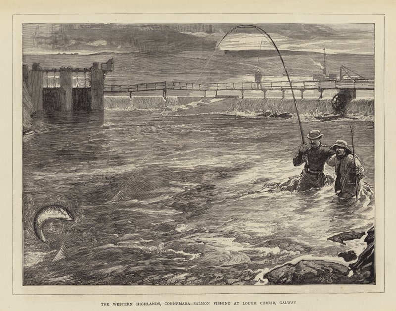 Las Tierras Altas Occidentales, Connemara, pesca de salmón en Lough Corrib, Galway de William Small