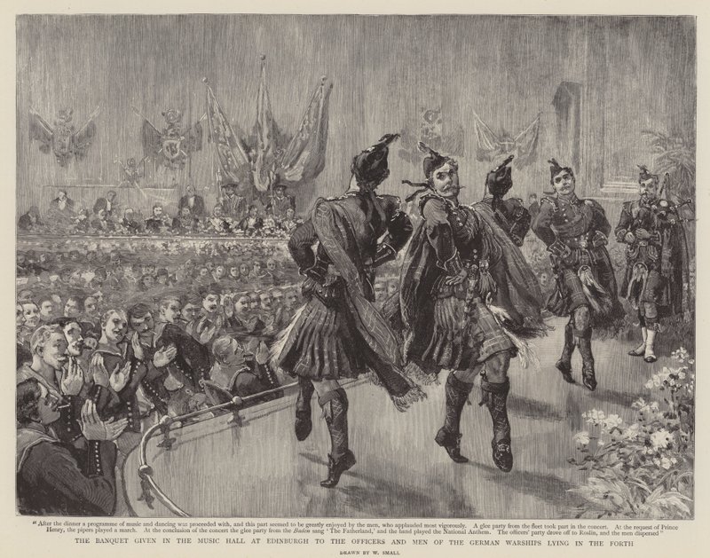 El banquete en el Salón de Música en Edimburgo para los oficiales y hombres de los buques de guerra alemanes en el Forth de William Small