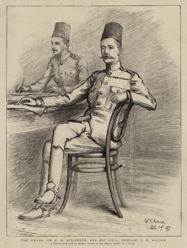 El Sirdar, Sir H H Kitchener, y su ADC, Bimbashi J K Watson de William T. Maud