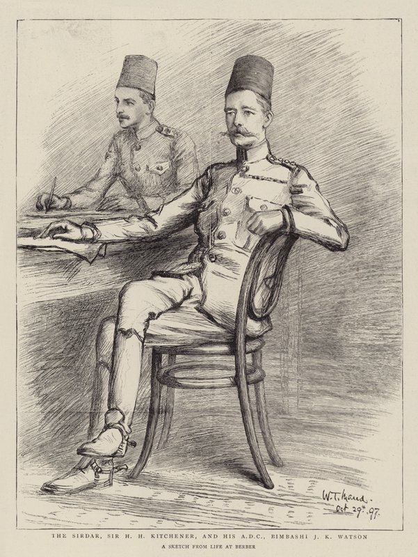 El Sirdar, Sir H H Kitchener, y su ADC, Bimbashi J K Watson de William T. Maud
