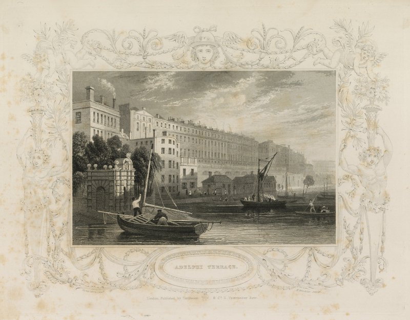 Adelphi Terrace, incluyendo la Puerta de Agua, York Buildings, Londres de William Tombleson
