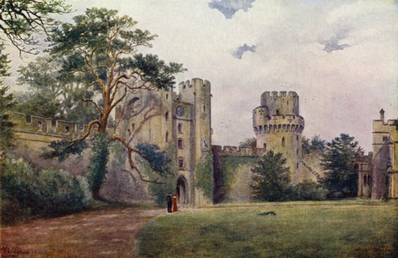 Castillo de Warwick: torres del reloj y de César (litografia en color) de William W. Quatremain