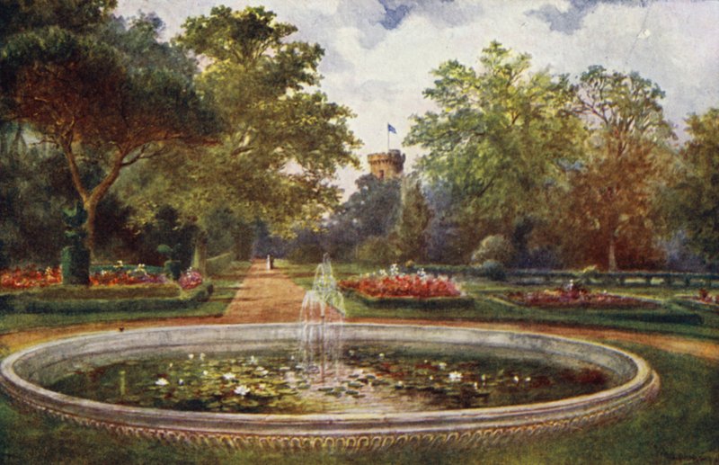 Castillo de Warwick: Terrace Walk (litografia en color) de William W. Quatremain