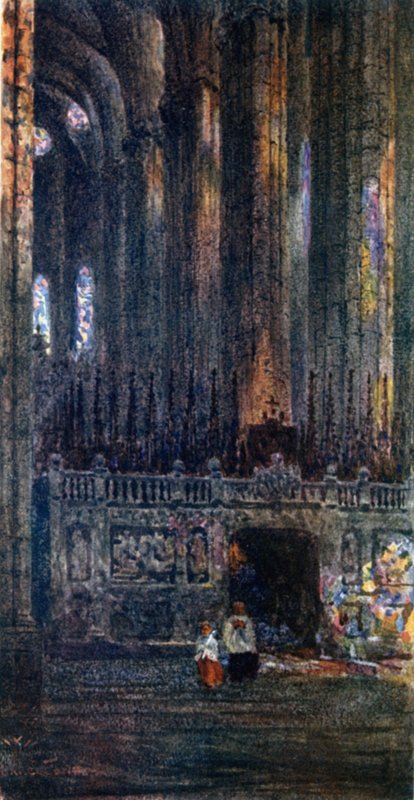 Barcelona, en la Catedral (litografía en color) de William Wiehe Collins
